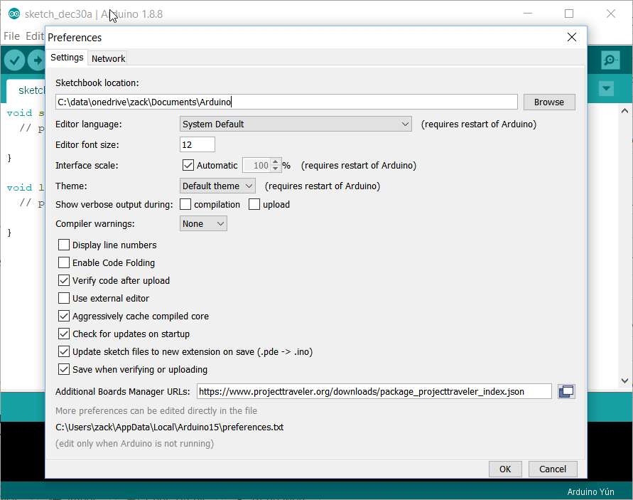 Edit the Arduino Boards Manager URL