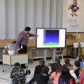 Giving a school demonstration to kids a Morgan Elementary.