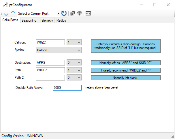 ptConfiguration screenshot of the configuration options.