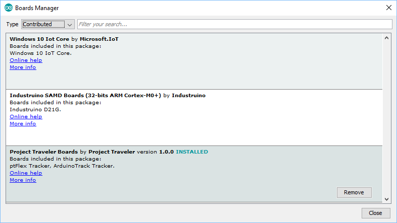 Arduino boards manager