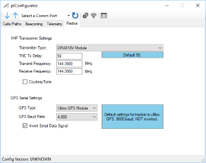 ptConfigurator - Radios screen.